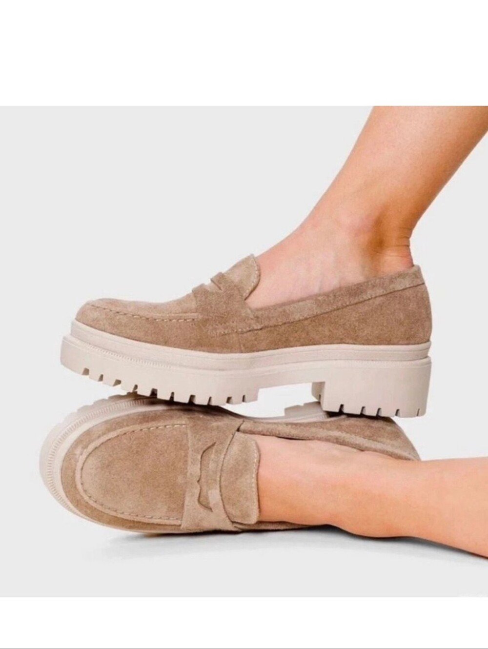 Portland Leather Women's Patina Zoe Chunky Platform Loafer Tan Suede Size 10